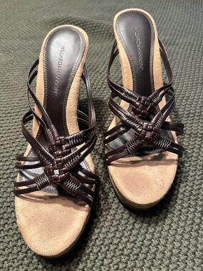 Donald J. Pliner Dark Brown Woven Leather Strappy Heels